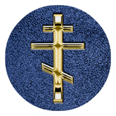 DAROUND 519 GD SH BL Gold Orthodox Cross Shimmer Blue Background